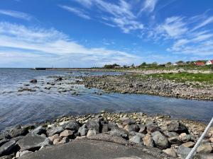 En strand vid eller i närheten av villan