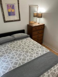 a bedroom with a bed and a dresser and a mirror at Cheerful beautiful cottage 3 bedroon in Wasaga Beach
