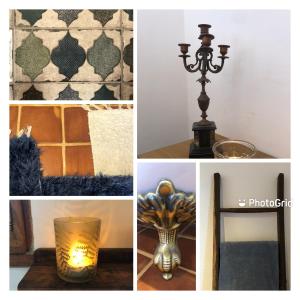 a collage of photos with a lamp and a table at Mas d’Aubrac in Limogne-en-Quercy