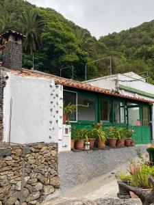 una casa con macetas delante de ella en Casa rural en el Parque Nacional de Garajonay en la Isla de La Gomera, Alonso y Carmen en Santa Cruz de Tenerife