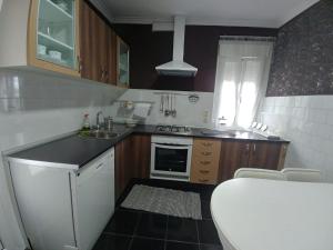 a small kitchen with a sink and a stove at A casa de Xues in Pontevedra