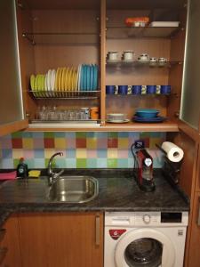 una cocina con fregadero y lavadora en VUT A Casa da Herba, en Redondela