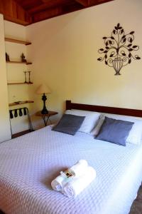 1 dormitorio con 1 cama con toallas en Refúgio dos Pássaros, en Santo Antônio do Pinhal