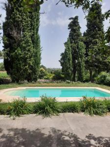 una piscina in un cortile alberato di Montresora, villa con piscina privata tra il Lago di Garda e Verona a Sona