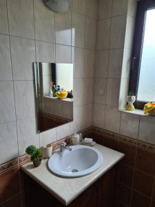 a bathroom with a sink and a mirror at Nana apartment in Kaliakria resort in Topola