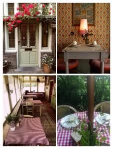 een collage van vier foto's met een tafel en stoelen bij Villa Warempel in Valkenburg