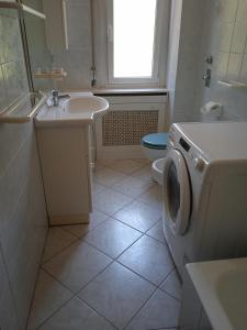 W łazience znajduje się pralka i umywalka. w obiekcie Niguarda Alfred House w mieście Bresso
