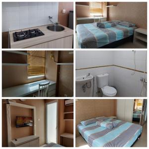 uma colagem de quatro fotografias de um quarto de hotel em Vin's Room at Vivo Apartemen em Seturan