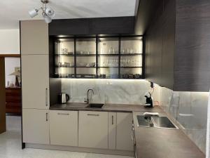 a kitchen with white cabinets and a sink at Villa Slatine apartment in Slatine +40 photos
