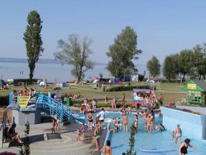 a group of people in a pool at a beach at Holiday home Balatonlelle - Balaton 19095 in Balatonlelle