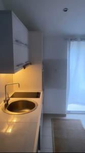 La cuisine est équipée d'un évier et d'un réfrigérateur blanc. dans l'établissement Apartment Zara, à Zadar