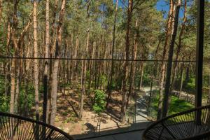 a balcony with a view of a forest of trees at Apartamenty In - Władysławowo in Władysławowo