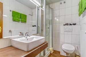 a bathroom with a sink and a shower and a toilet at Apartments Haus Daniela in Cochem