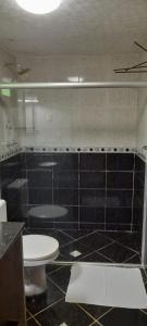 ジャクマにあるHotel Pousada Vikingのバスルーム(トイレ、ガラス張りのシャワー付)