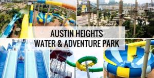 a collage of different water slides at a water park at 3BR Mount Austin @Midori Green (1 to 8pax) in Johor Bahru