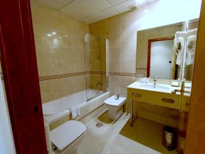 a bathroom with a sink and a toilet and a tub at Hotel Galaico in Sanxenxo