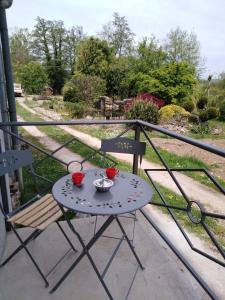 a table and a chair on a balcony at Au petit gravelot in Aulx-lès-Cromary