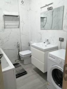 une salle de bain blanche avec toilettes et machine à laver dans l'établissement Studiou Andu Nord 10 by Alezzi, à Năvodari 8 autres photos