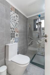 a bathroom with a toilet and a shower at To Hani - Large Traditional House in Nicosia