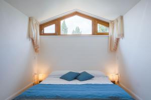 CollazzoneにあるMiatalandの窓付きの部屋で、ベッド1台(青い枕付)