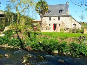 Kamienny dom z rzeką przed nim w obiekcie ancien moulin à eau entièrement rénové w mieście Prat