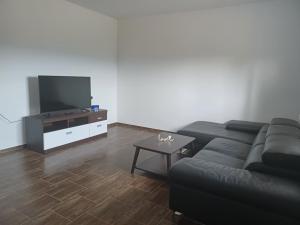 a living room with a couch and a flat screen tv at Apartman Milanko in Muškovci