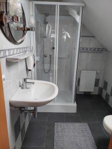 a bathroom with a shower and a sink at Pension Maria Wallner in Bad Gams +40 photos