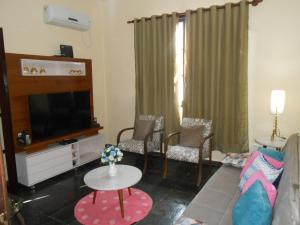 sala de estar con sofá y TV en Nacif's Suites, en Río de Janeiro