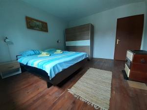 a bedroom with a large bed and a rug at Kuca za odmor Radovanovic in Despotovac