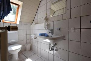 a bathroom with a toilet and a sink at BmB Kirchwalsede Monteurzimmer / Unterkunft in Kirchwalsede +36 photos