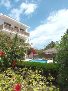 - une vue sur une maison et une piscine dans l'établissement Apartamentos Can Salas, à Cala Figuera