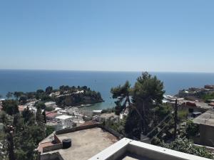 een uitzicht op de oceaan vanuit een huis bij Apartments Stojanovic in Ulcinj