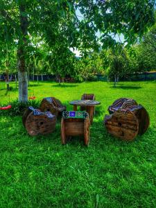 a picnic table and chairs in the grass in a park at LA GRADINA 