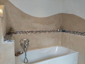 een badkamer met een bad en een douche bij La Bonheurie - Chambres chez l'habitant in Moissac
