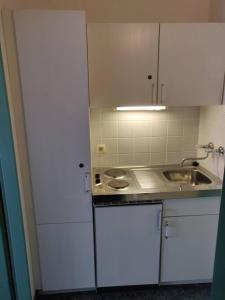 una piccola cucina con lavandino e bancone di Mezonet Almberg Apartmany JaJ a Mitterfirmiansreut