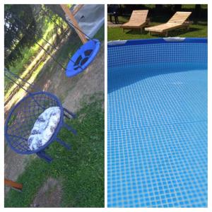 two pictures of a chair next to a swimming pool at AMICO in Groń