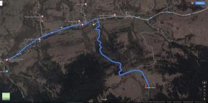 a map of a road with a blue trail at Apartmány pod Rozsutcom- Zaťkov dvor in Terchová