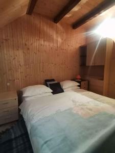 a bedroom with a large bed with a light on it at Holiday home in Trnovac 17132 in Trnovdc