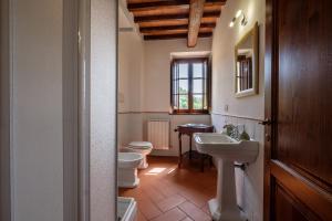 e bagno con servizi igienici, lavandino e servizi igienici. di Melograno Poderone a Grosseto