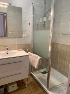 a bathroom with a shower and a sink at APPARTEMENT CENTRE VILLE PARKING COUVERT WIFI BALCON in Cauterets +10 photos
