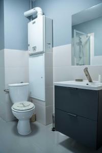 un bagno bianco con un water e un lavandino di Apartamenty Na Winklu Green a Unieście