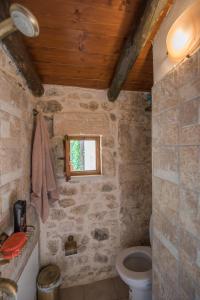 a stone bathroom with a toilet and a window at Myli Unique-Exotic Villa in Kapedhianá