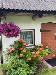 uma casa com flores em frente a uma porta em Searooms em Lapmezciems