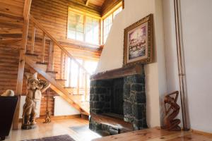 ein Wohnzimmer mit Kamin in einem Haus in der Unterkunft Pine Valley House in Zlatibor