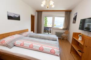 a bedroom with two beds and a television at Ferienwohnung Jörgenhof in Telfes im Stubai