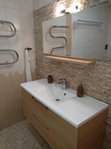 a bathroom with a sink and a mirror at DICTUMFACTUM RESIDENCE 1BedRoom in Tallinn