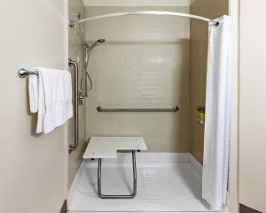 a shower with a bench in a bathroom at Candlewood Suites Midland by IHG in Midland +41 photos