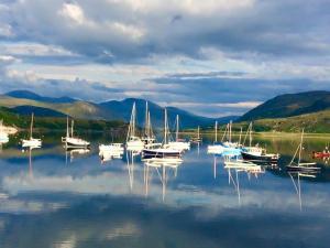 a group of boats docked in a body of water at Island View Guest House in Ullapool