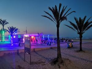 a group of palm trees on a beach at night at Apartamento Justina 2 in Los Mártires
