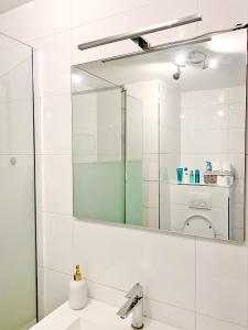een badkamer met een spiegel en een wastafel bij Residence Stay Eva Upstairs Brunch Café in Gent